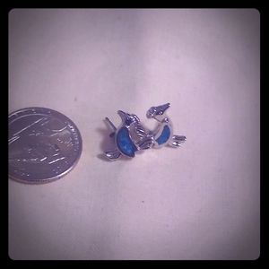 Silver roadrunner earrings with turquoise inlay